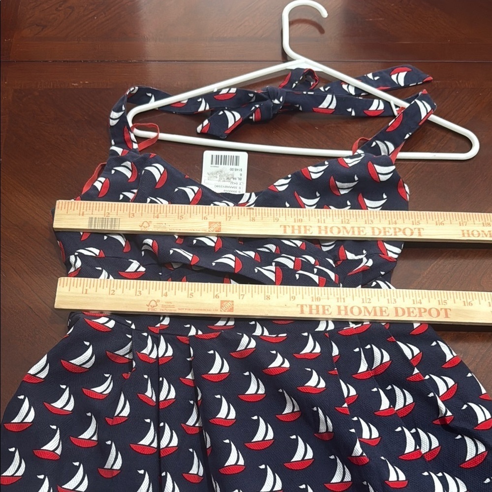 Ahoy sailor! Nautical sailboat Anthropologie Blue Halter Mini Sundress babydoll - Picture 10 of 14